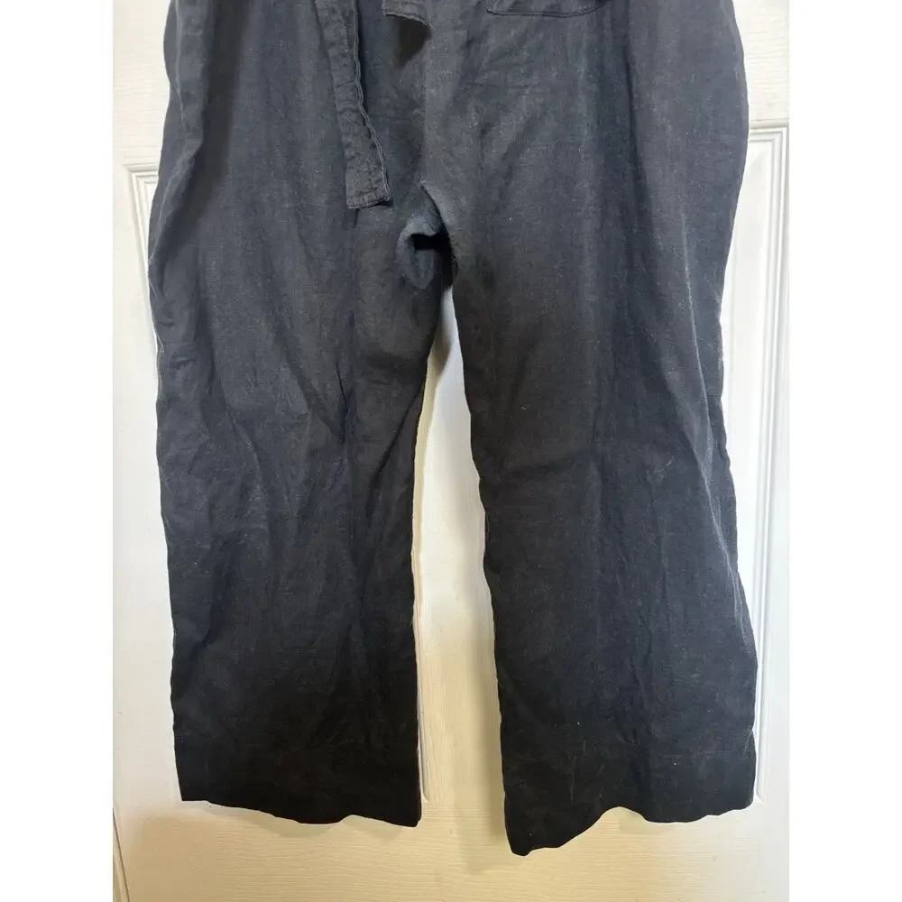 Quince 100% European Linen Square Neck Black Jumpsuit L Belt Pockets Sustainable